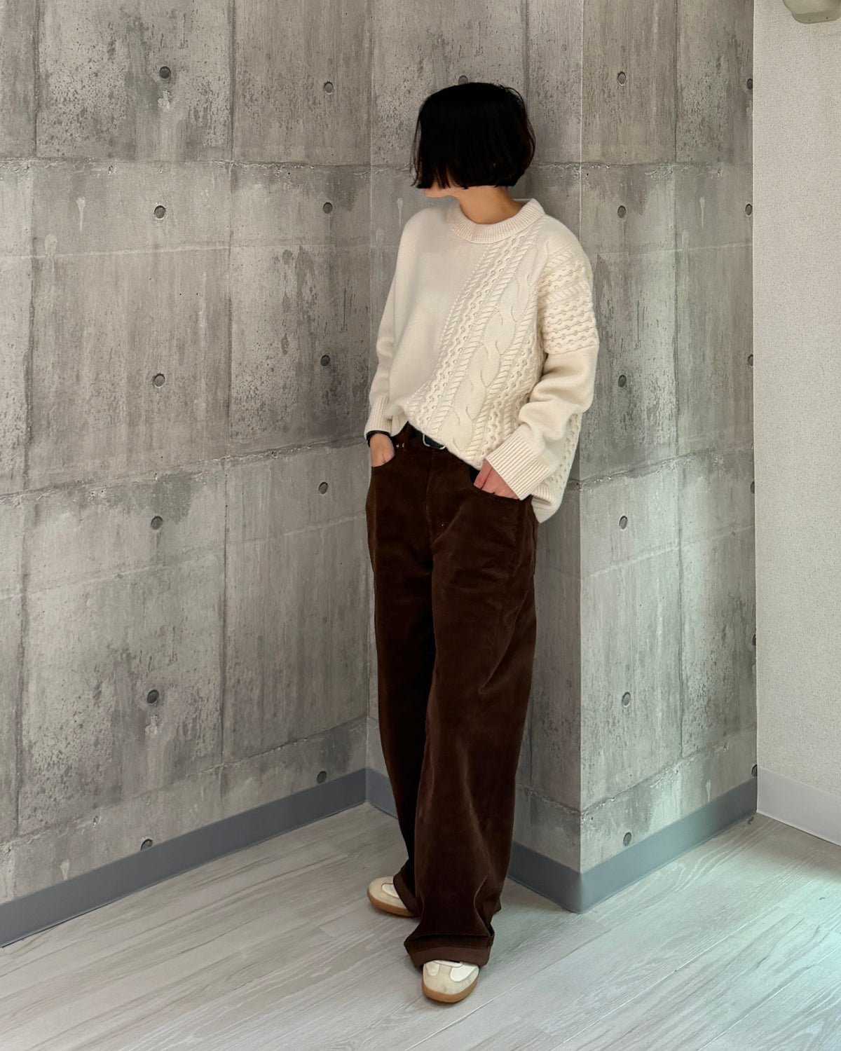 【pre-order】Asymmetric Cable Knit (smoky-blue)