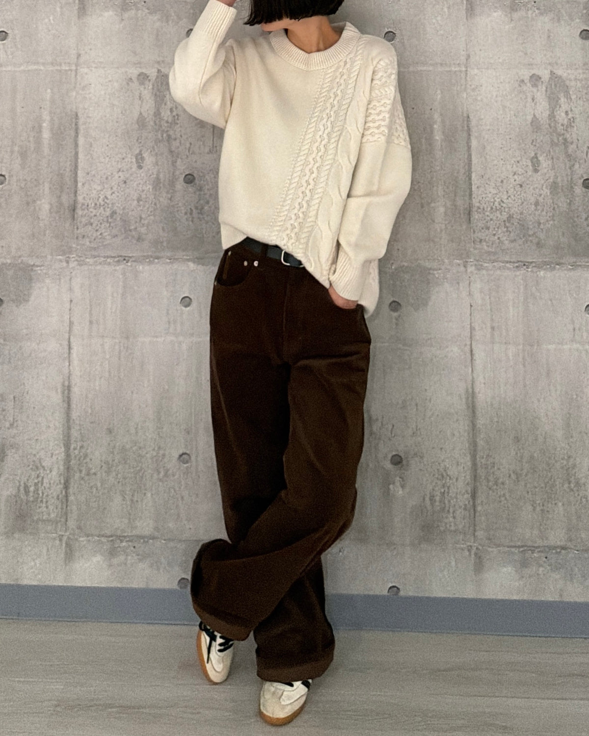 【pre-order】Asymmetric Cable Knit (smoky-blue)