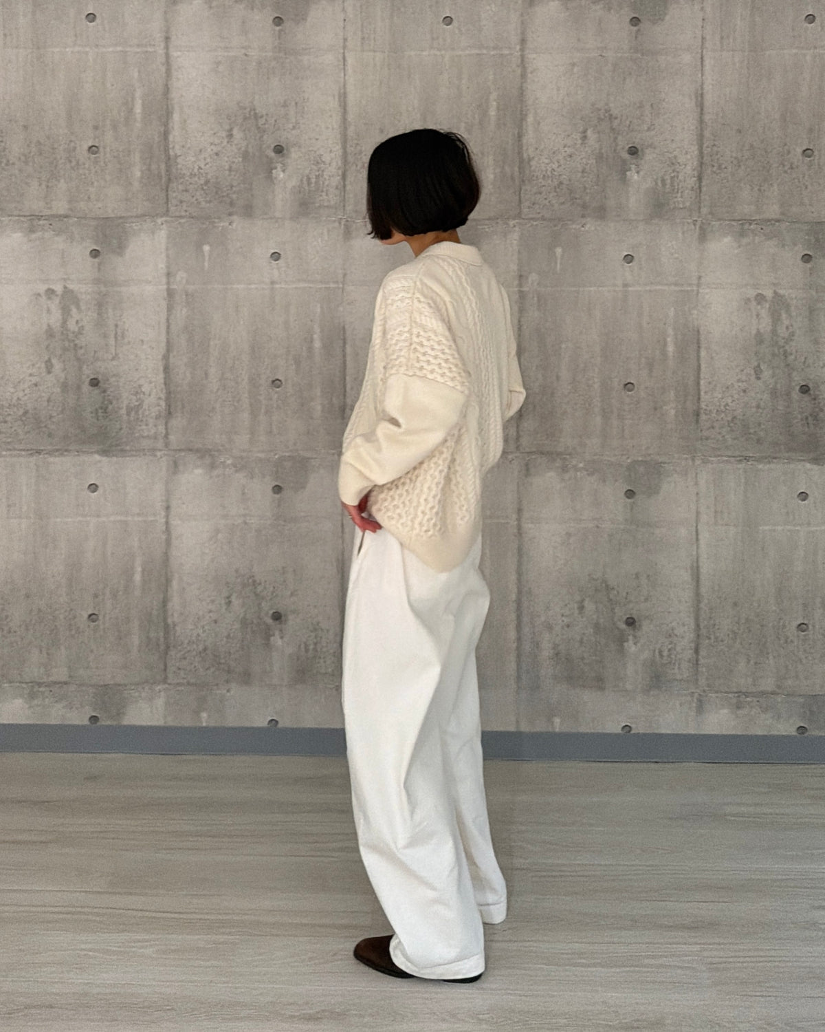 【pre-order】Asymmetric Cable Knit (smoky-blue)