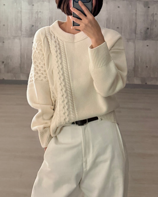 Asymmetric Cable Knit (off-white)