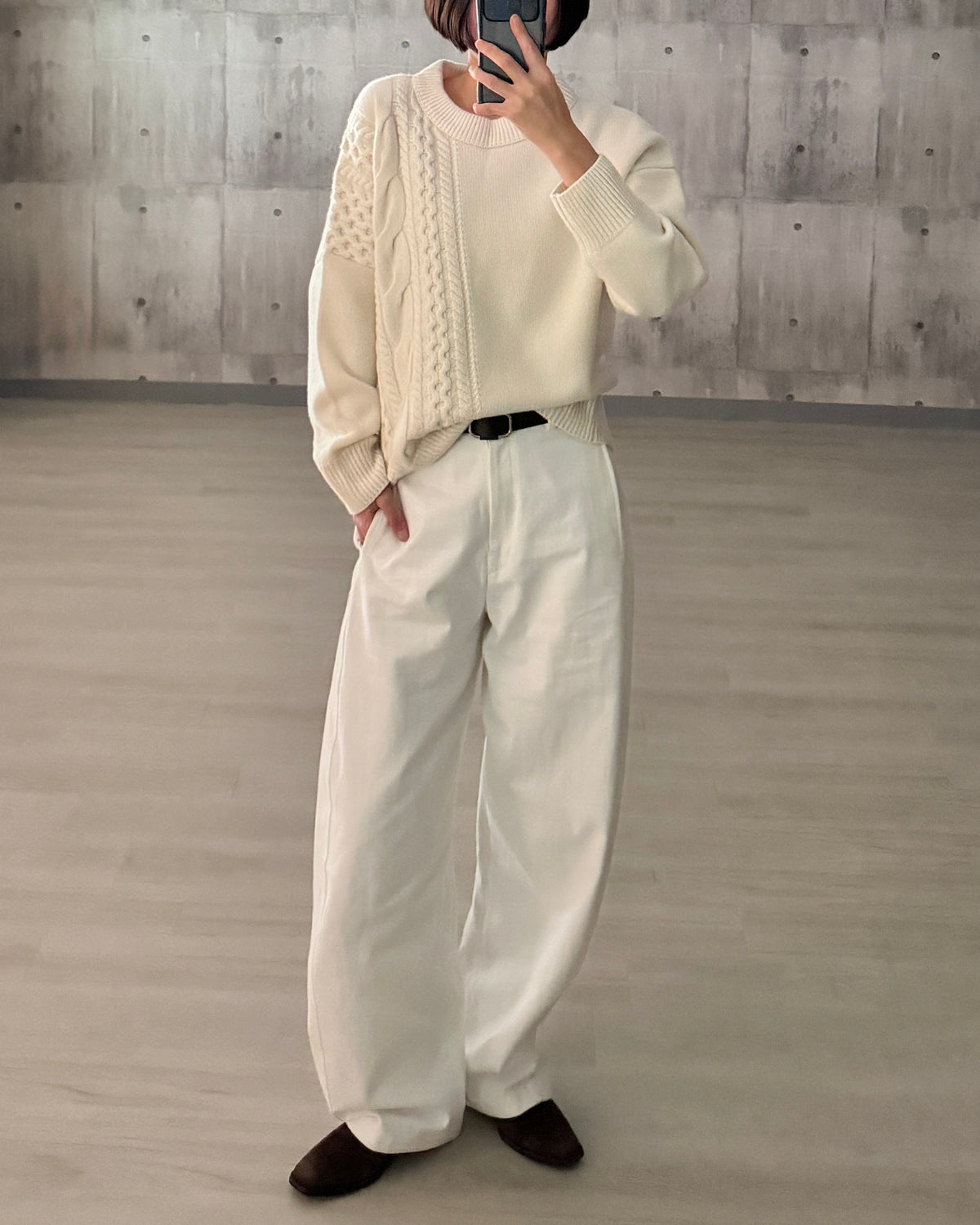 【pre-order】Asymmetric Cable Knit (smoky-blue)