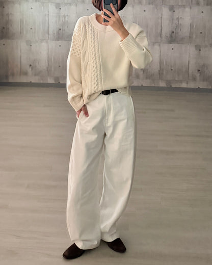 【pre-order】Asymmetric Cable Knit (smoky-blue)