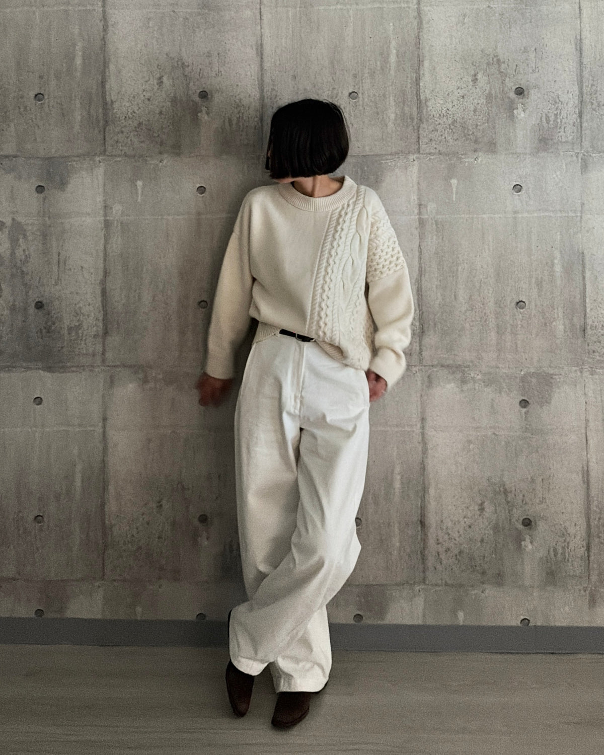【pre-order】Asymmetric Cable Knit (smoky-blue)