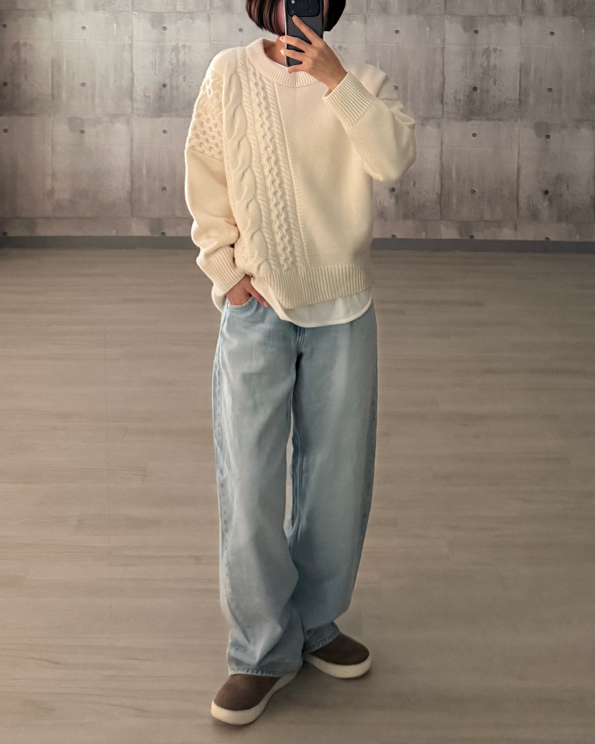 【pre-order】Asymmetric Cable Knit (smoky-blue)