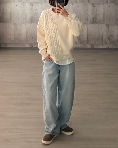 【pre-order】Asymmetric Cable Knit (smoky-blue)