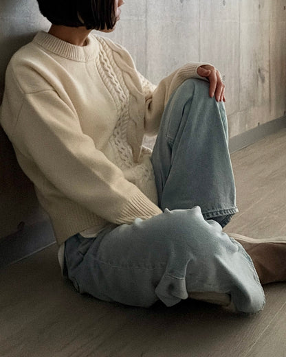【pre-order】Asymmetric Cable Knit (smoky-blue)