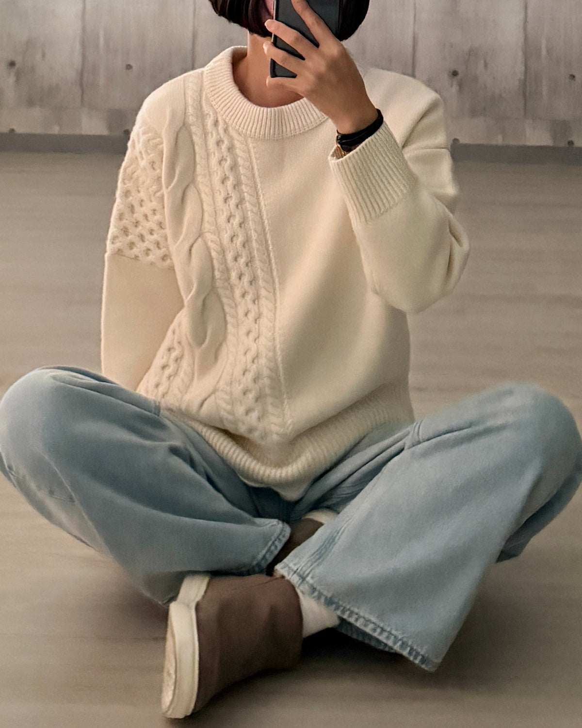 【pre-order】Asymmetric Cable Knit (smoky-blue)