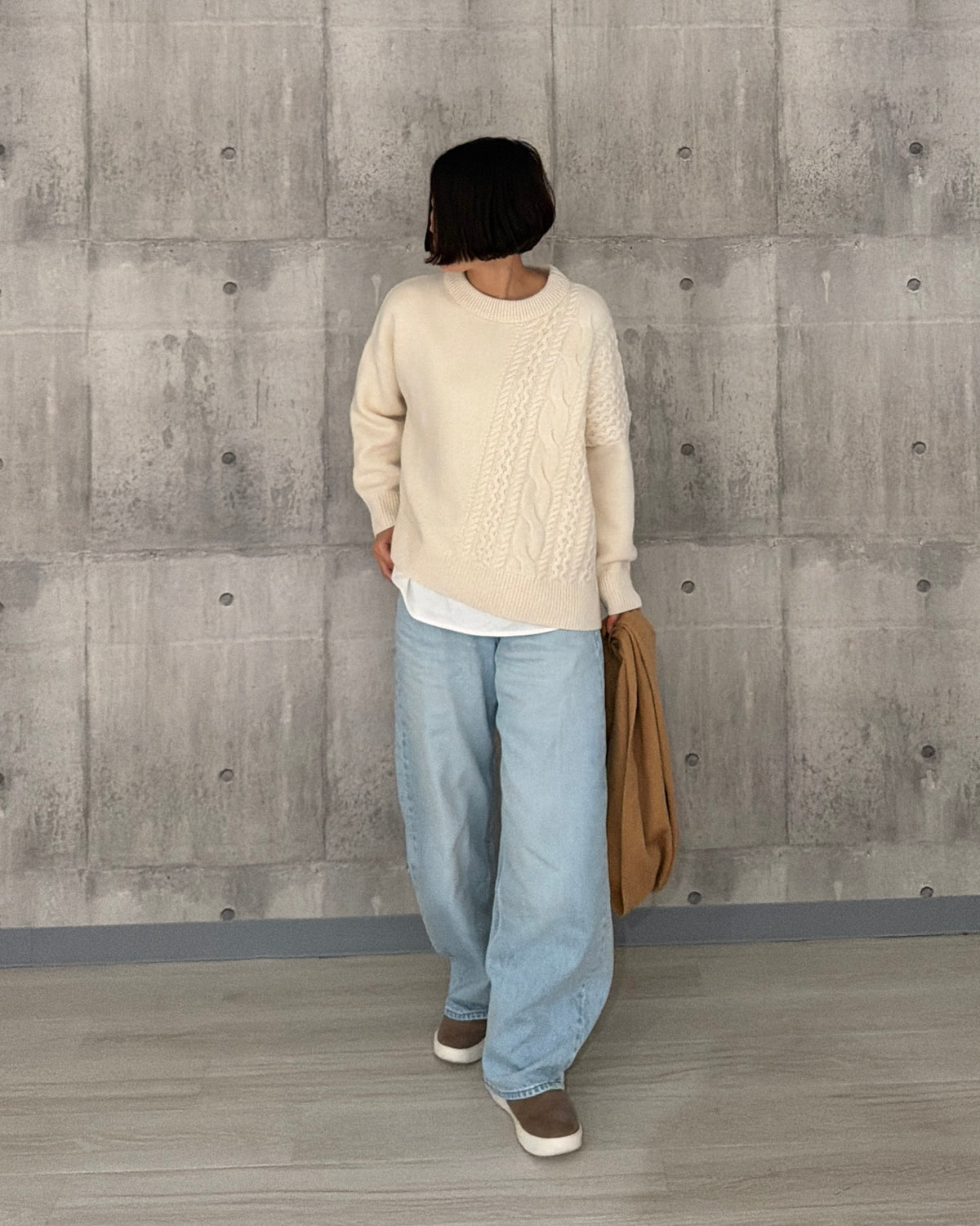 【pre-order】Asymmetric Cable Knit (smoky-blue)