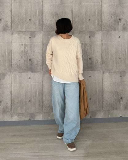 【pre-order】Asymmetric Cable Knit (smoky-blue)