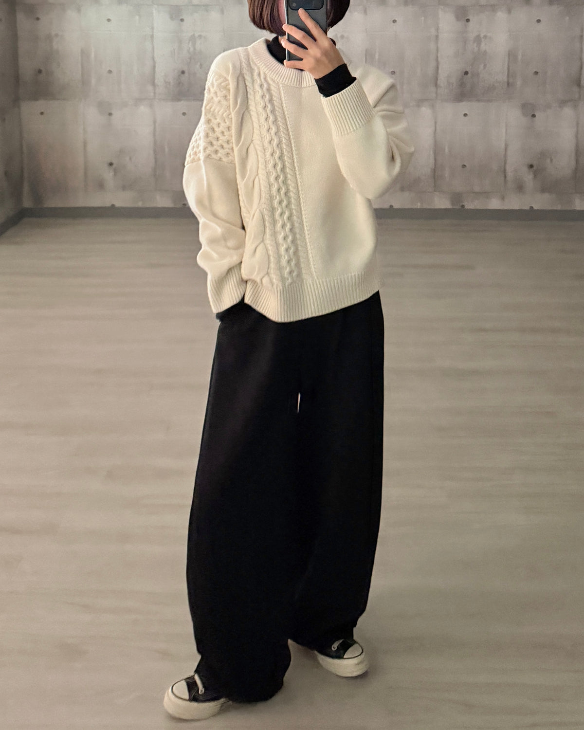 【pre-order】Asymmetric Cable Knit (smoky-blue)