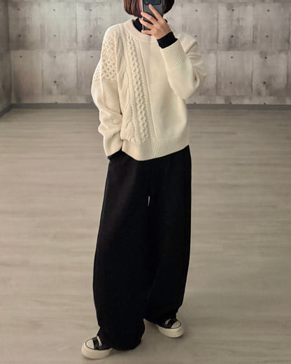 【pre-order】Asymmetric Cable Knit (smoky-blue)