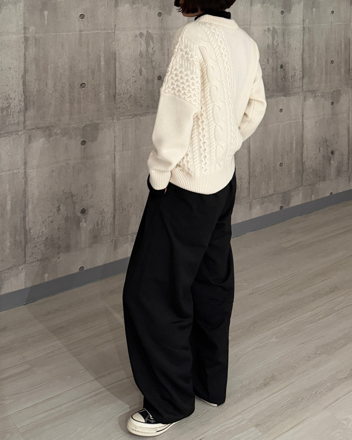【pre-order】Asymmetric Cable Knit (smoky-blue)