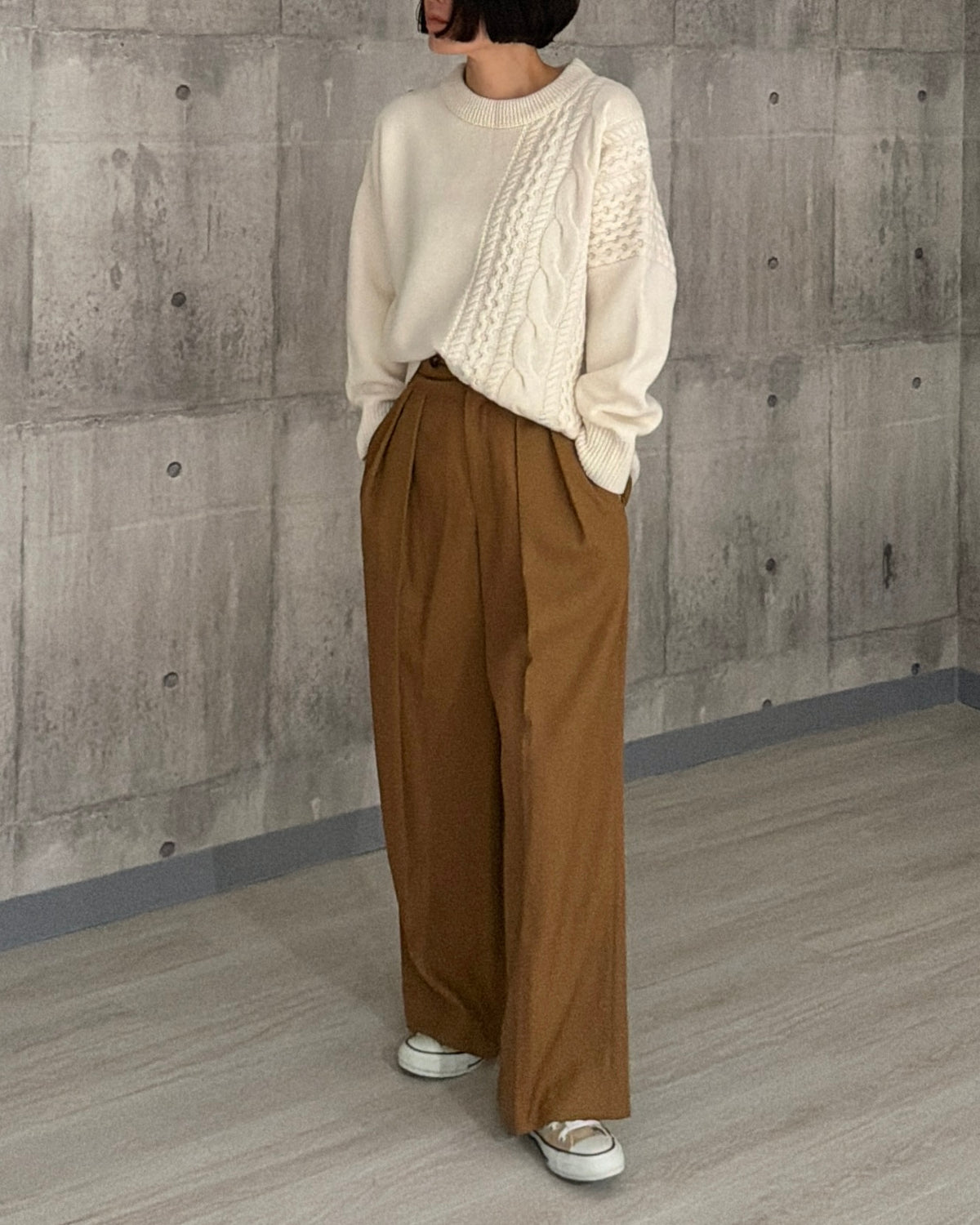 【pre-order】Asymmetric Cable Knit (smoky-blue)