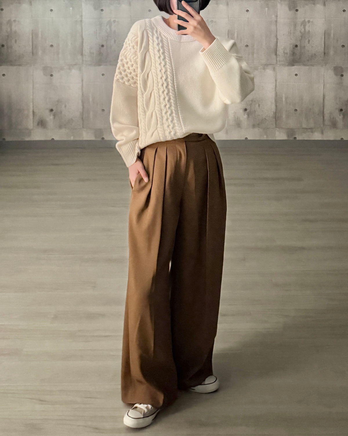 【pre-order】Asymmetric Cable Knit (smoky-blue)