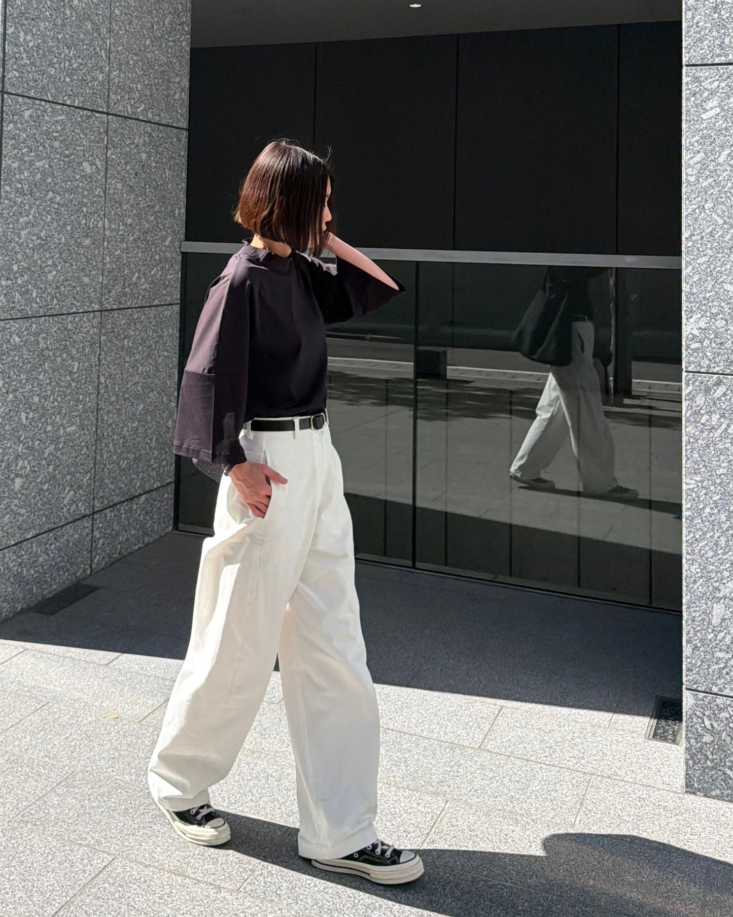 Minimal Stitch 7-Sleeve Tee　(black)