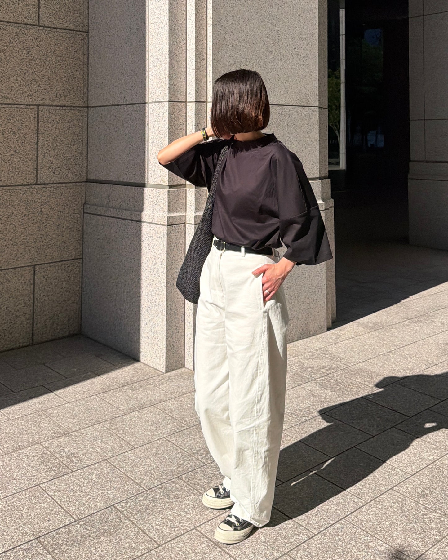 Minimal Stitch 7-Sleeve Tee　(black)