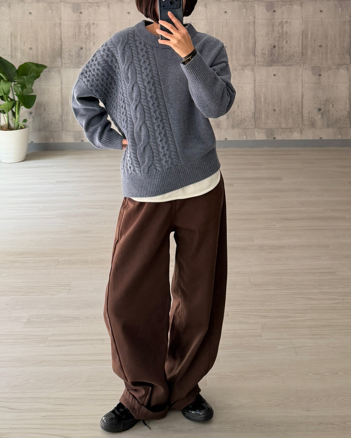 【pre-order】Asymmetric Cable Knit (smoky-blue)