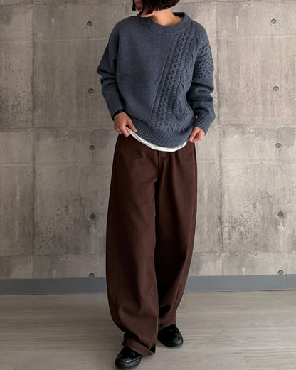 【pre-order】Asymmetric Cable Knit (smoky-blue)