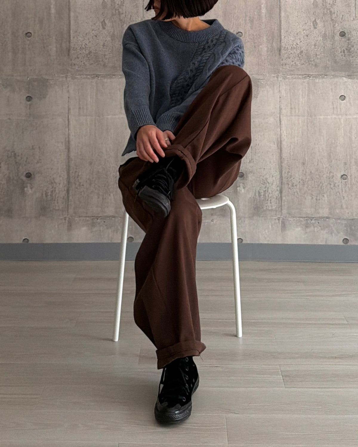 【pre-order】Asymmetric Cable Knit (smoky-blue)