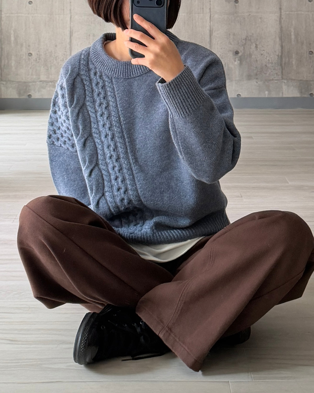 【pre-order】Asymmetric Cable Knit (smoky-blue)