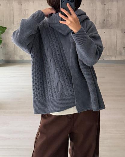【pre-order】Asymmetric Cable Knit (smoky-blue)