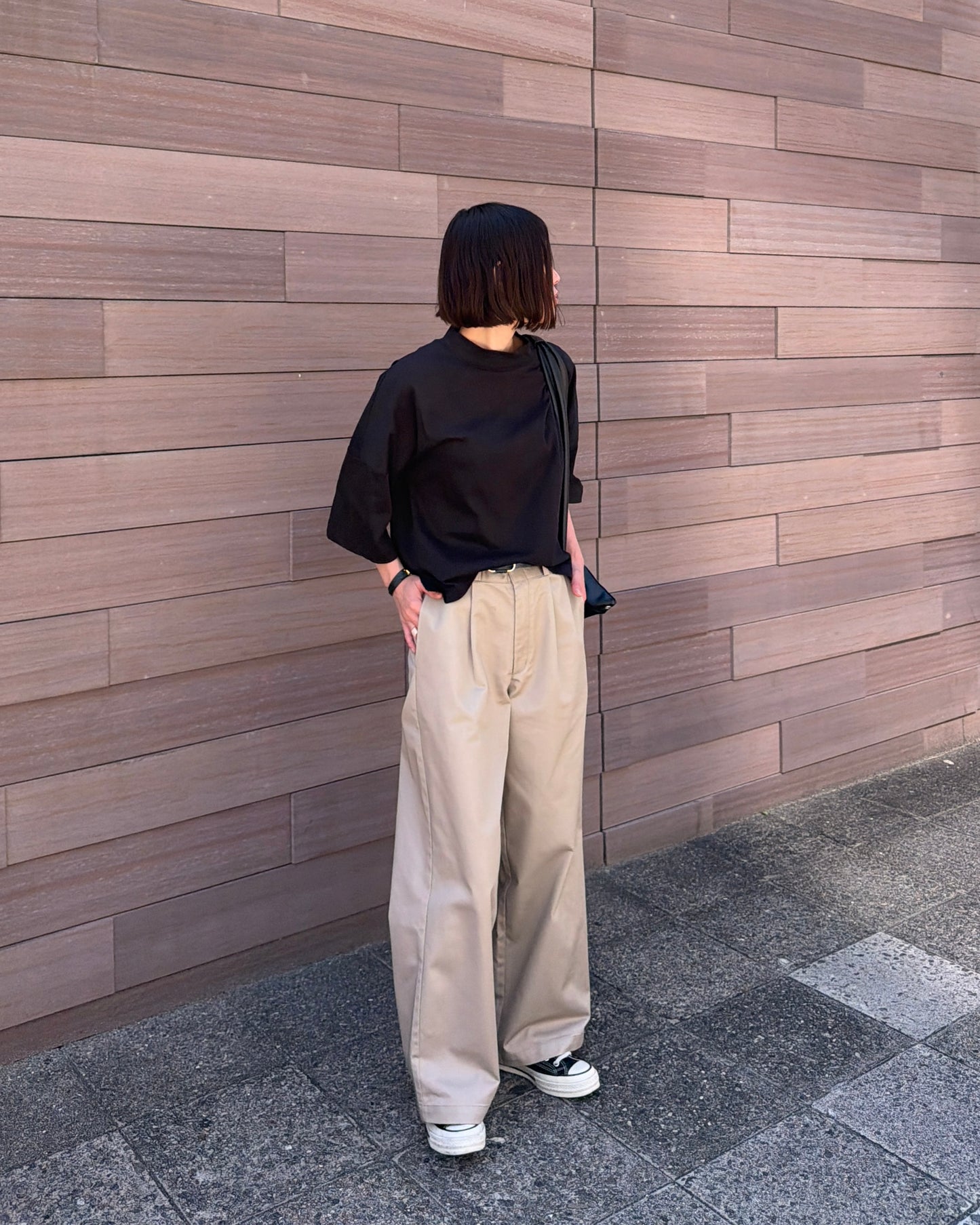 Minimal Stitch 7-Sleeve Tee　(black)