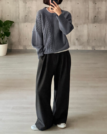 【pre-order】Asymmetric Cable Knit (smoky-blue)