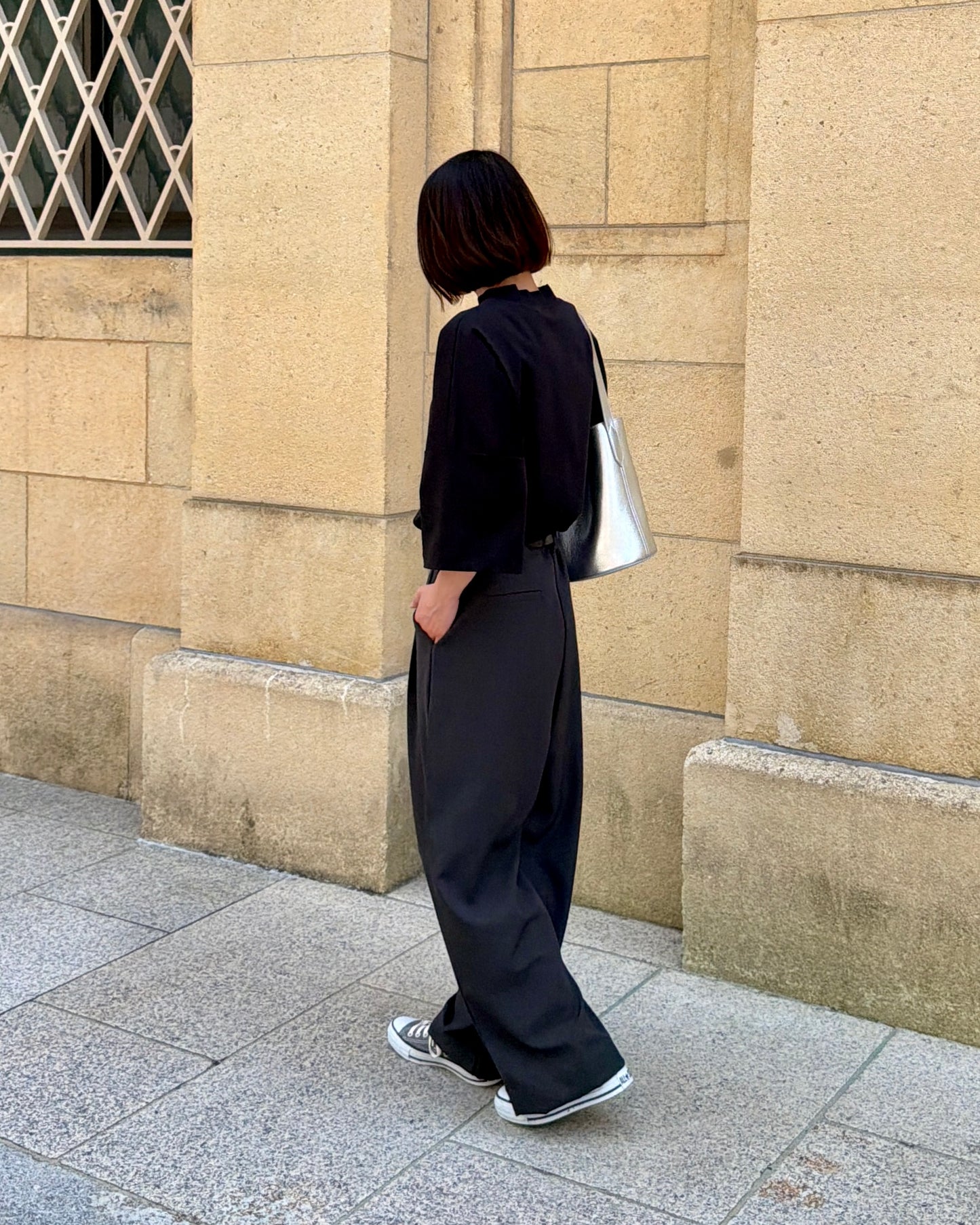 Minimal Stitch 7-Sleeve Tee　(black)