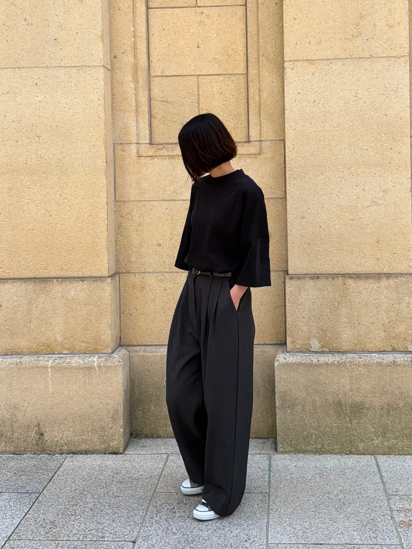 Minimal Stitch 7-Sleeve Tee　(black)