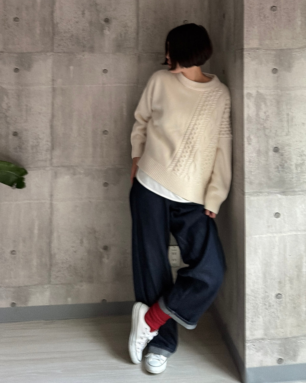 【pre-order】Asymmetric Cable Knit (smoky-blue)