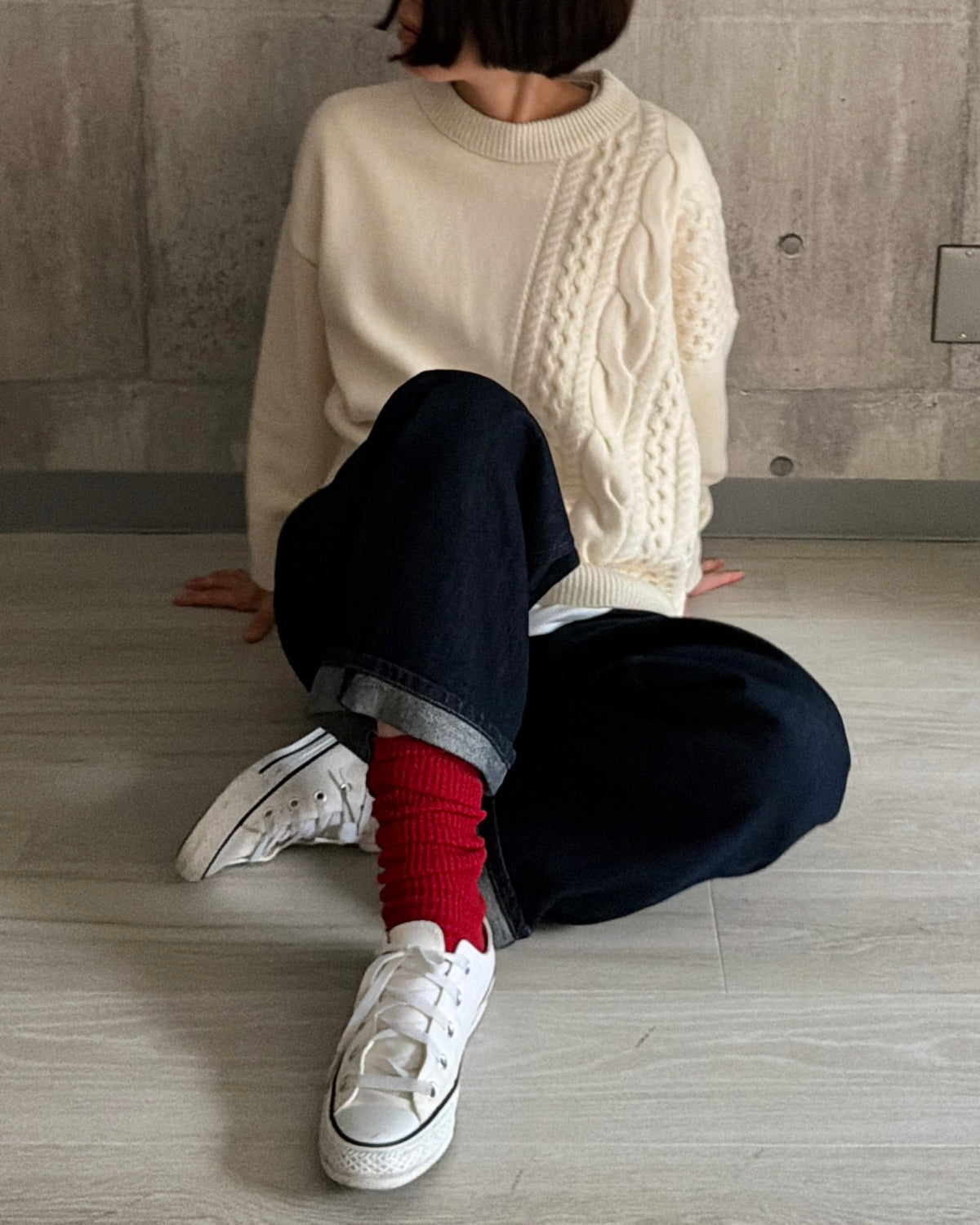 【pre-order】Asymmetric Cable Knit (smoky-blue)