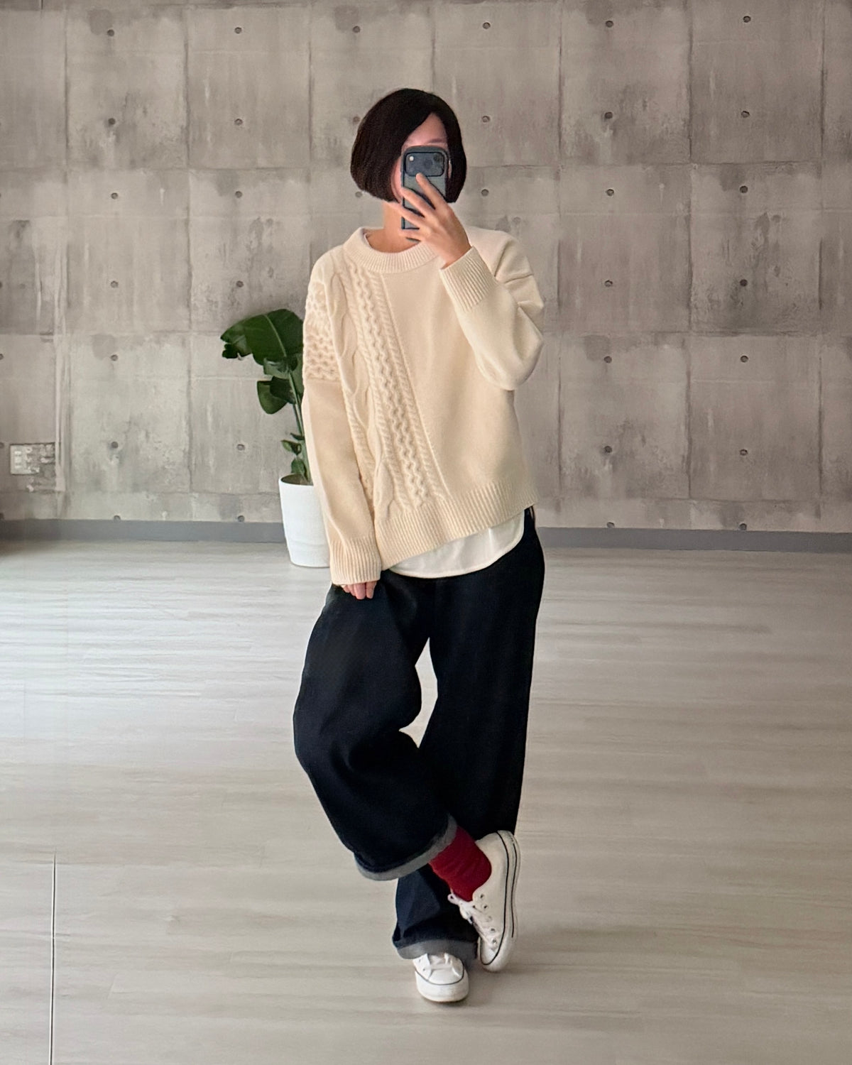 【pre-order】Asymmetric Cable Knit (smoky-blue)
