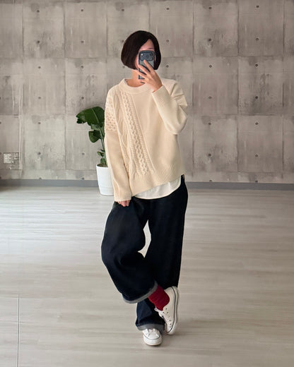 【pre-order】Asymmetric Cable Knit (smoky-blue)