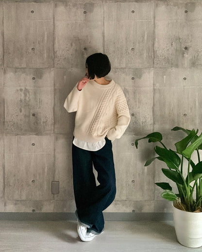 【pre-order】Asymmetric Cable Knit (smoky-blue)