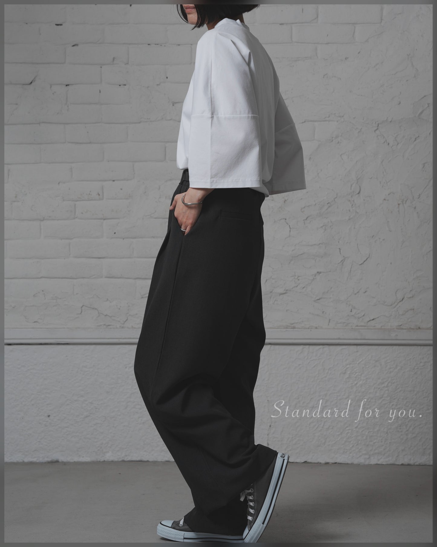 Minimal Stitch 7-Sleeve Tee　(black)