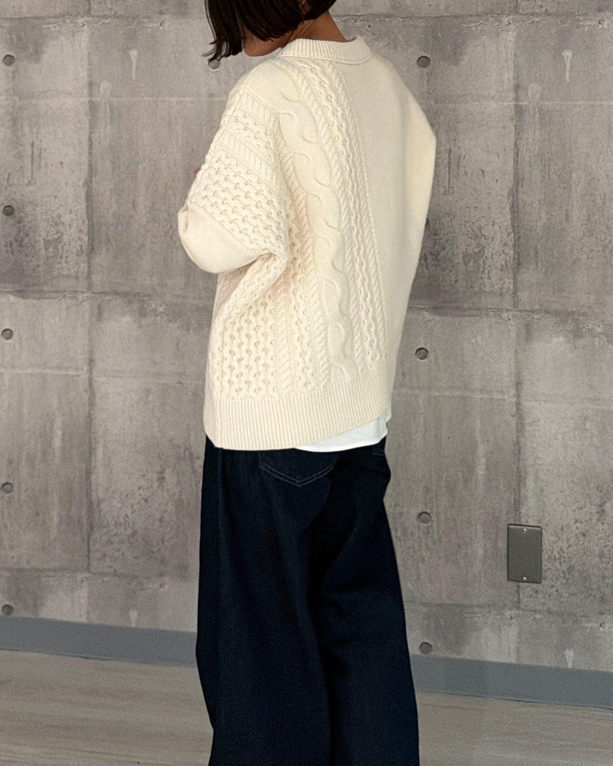 【pre-order】Asymmetric Cable Knit (smoky-blue)