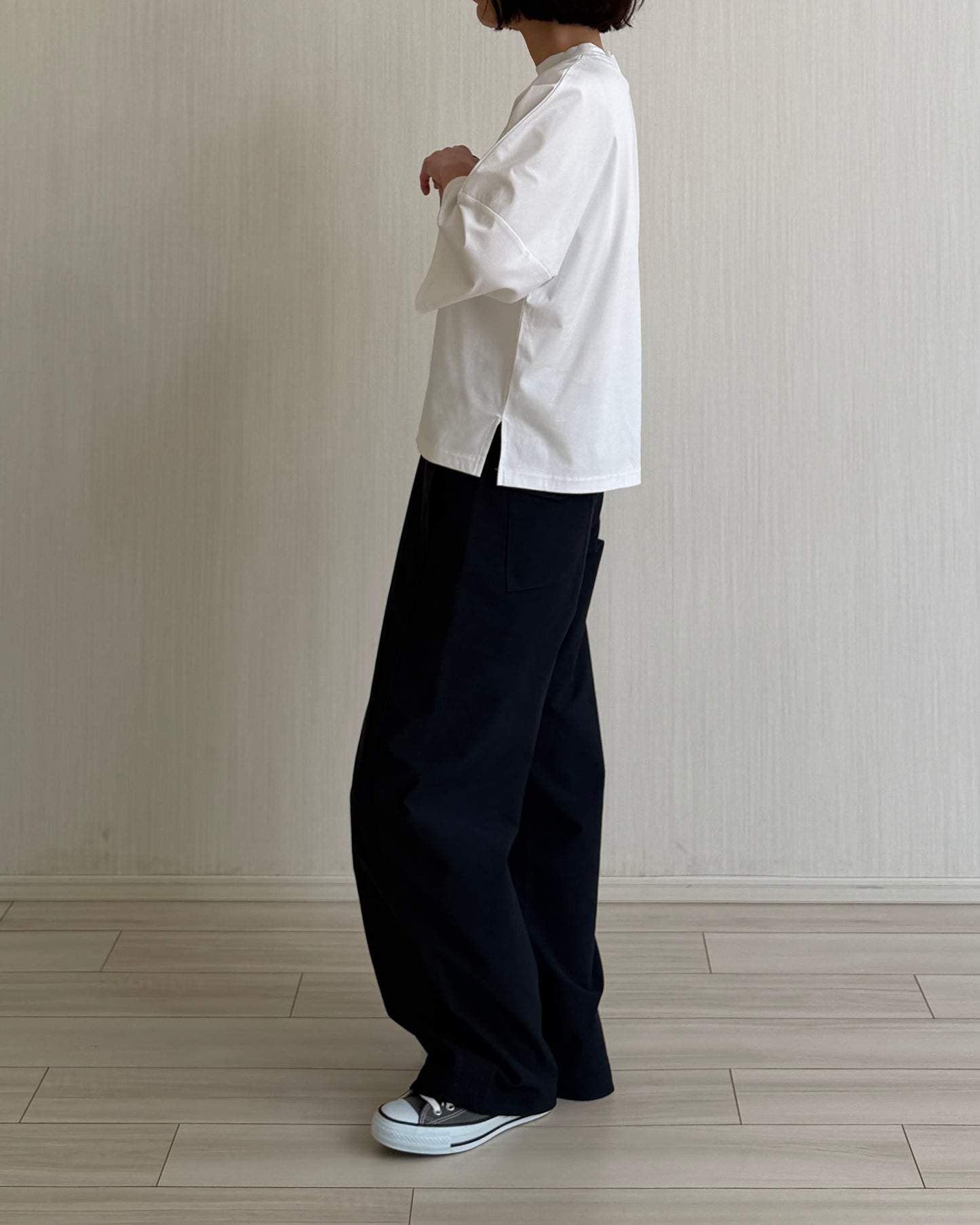 Minimal Stitch 7-Sleeve Tee　(black)
