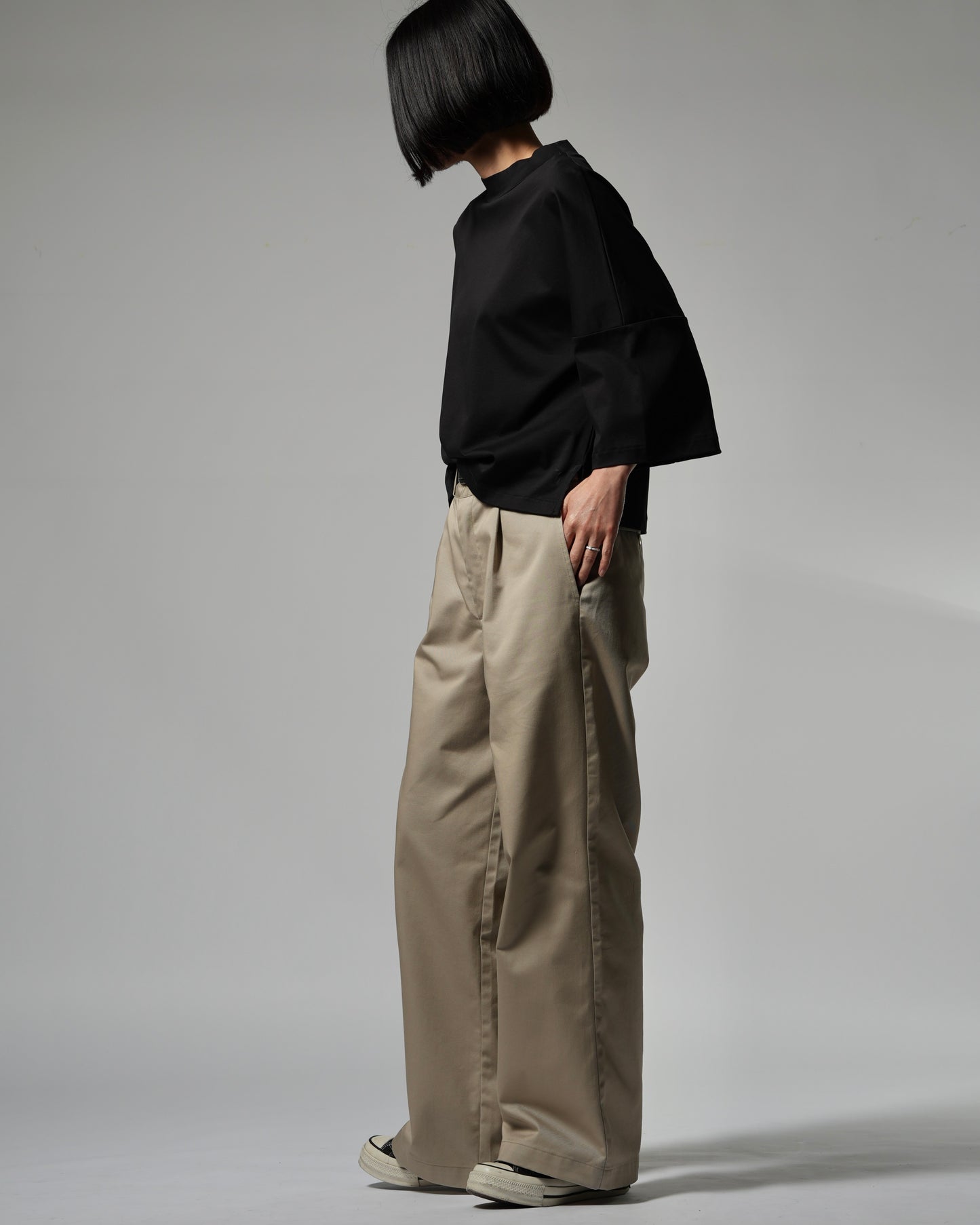 Minimal Stitch 7-Sleeve Tee　(black)